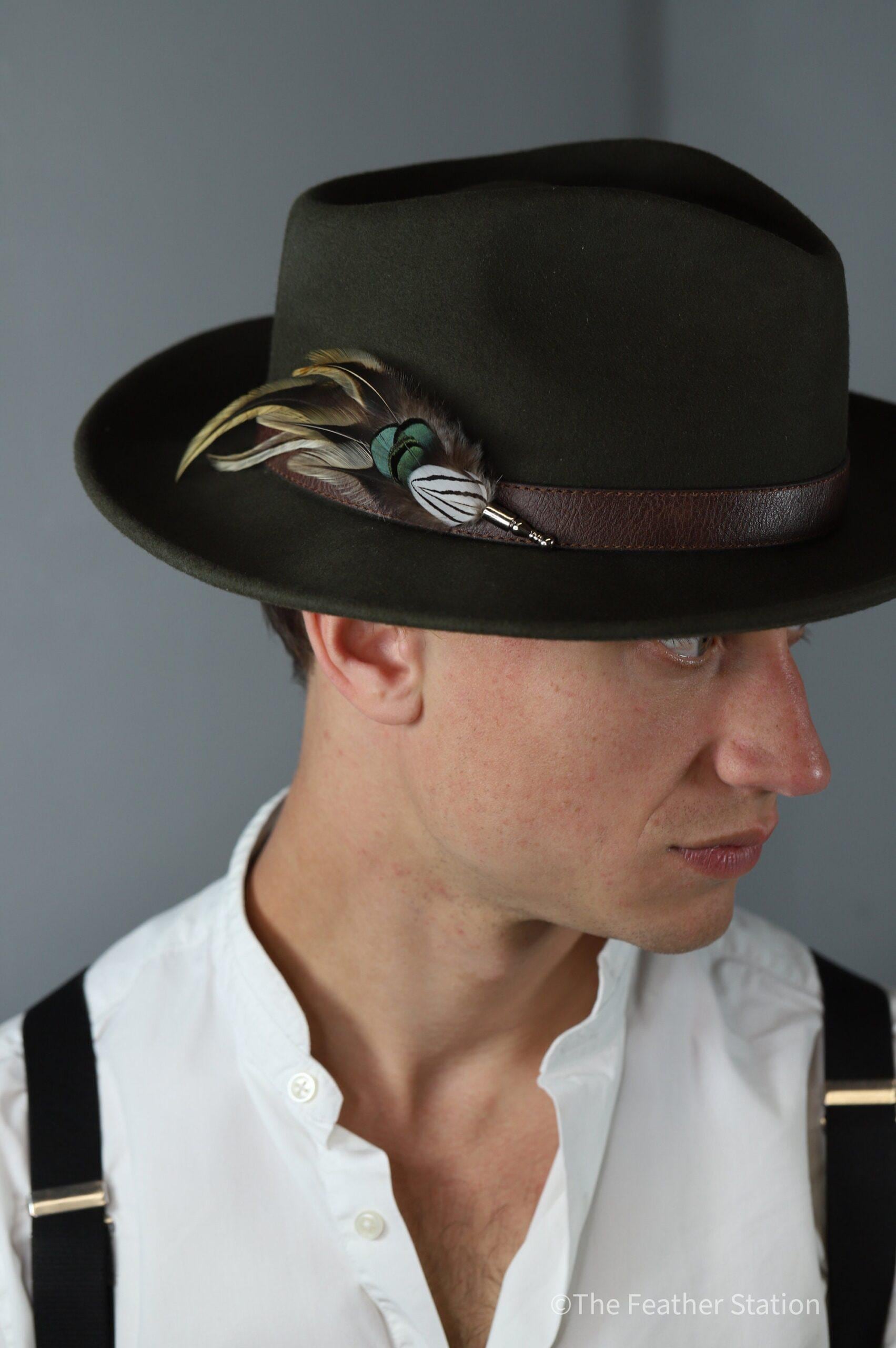 Handmade natural golden tip feather hat pin