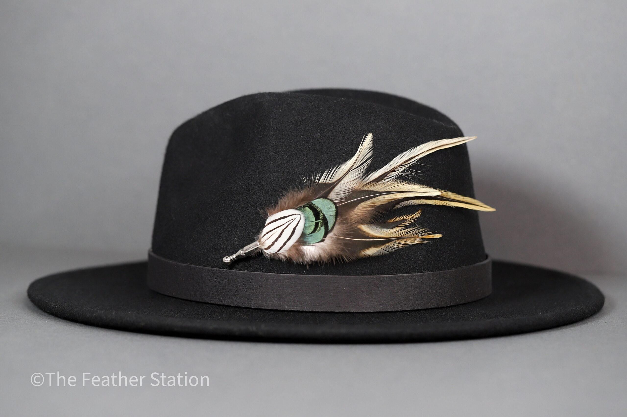 Handmade natural golden tip feather hat pin