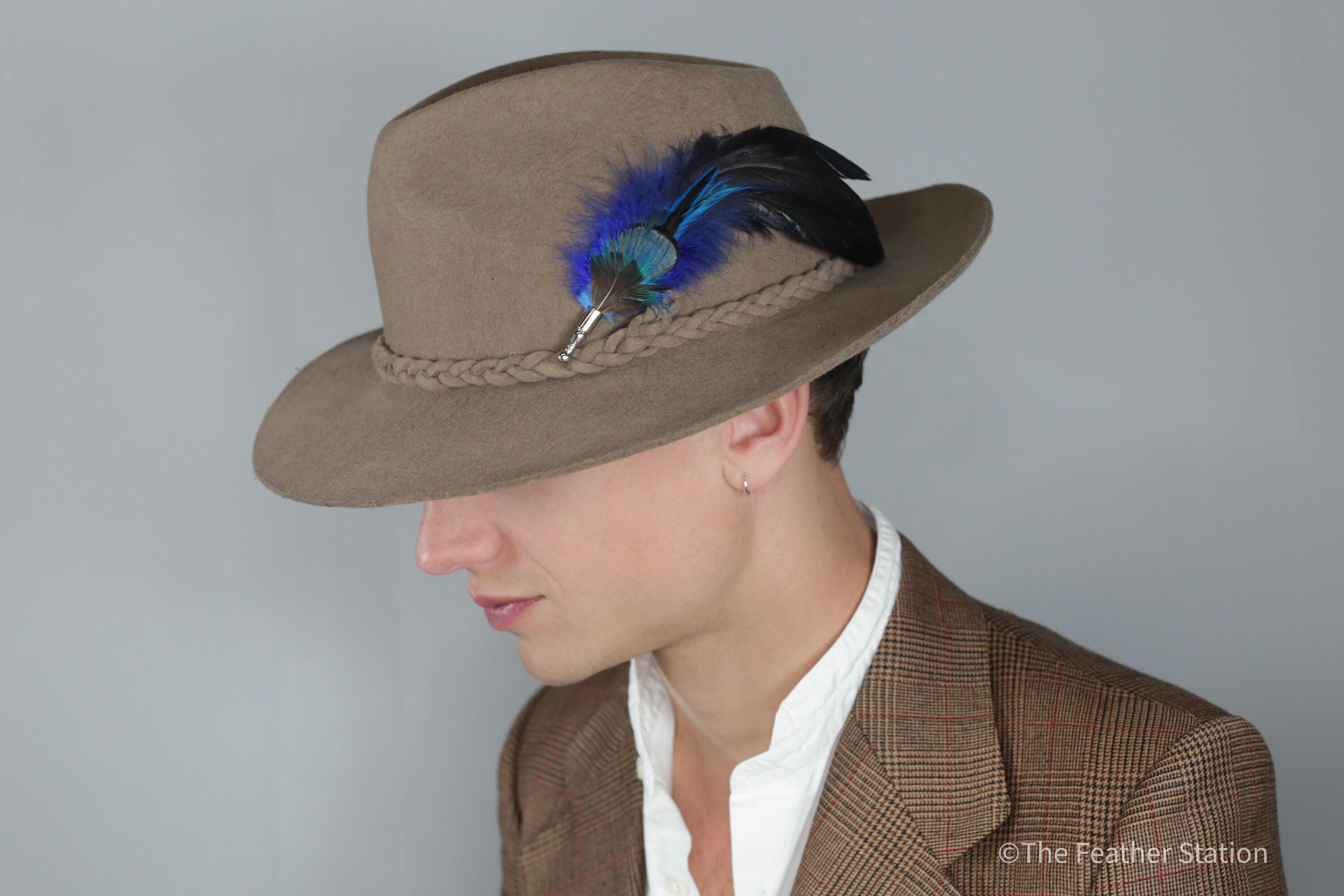 Electric blue feather feather hat pin