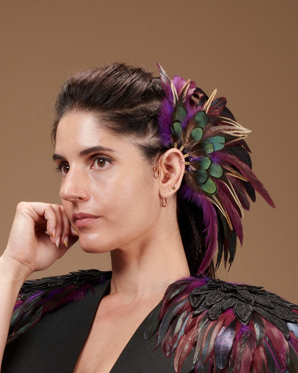 Purple and green non pierced ear cuff