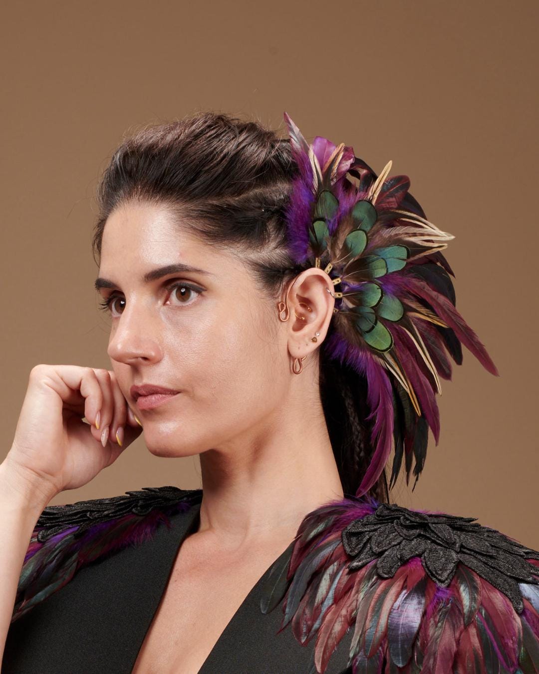 Purple and green non pierced ear cuff