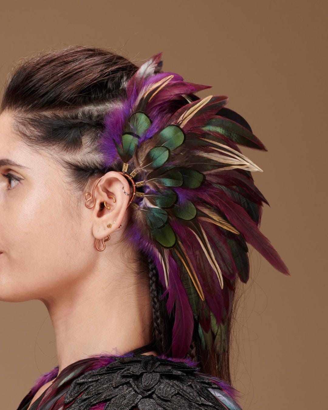 Purple and green non pierced ear cuff