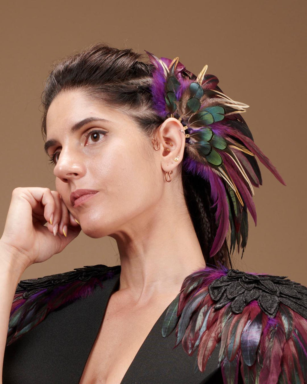 Purple and green non pierced ear cuff