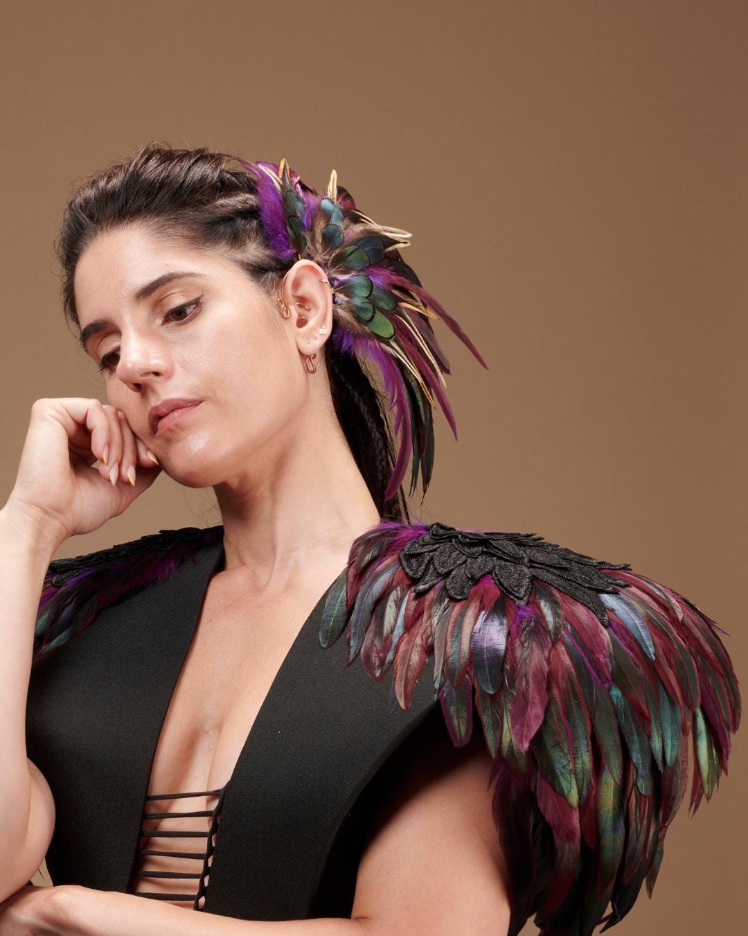 Purple and green non pierced ear cuff