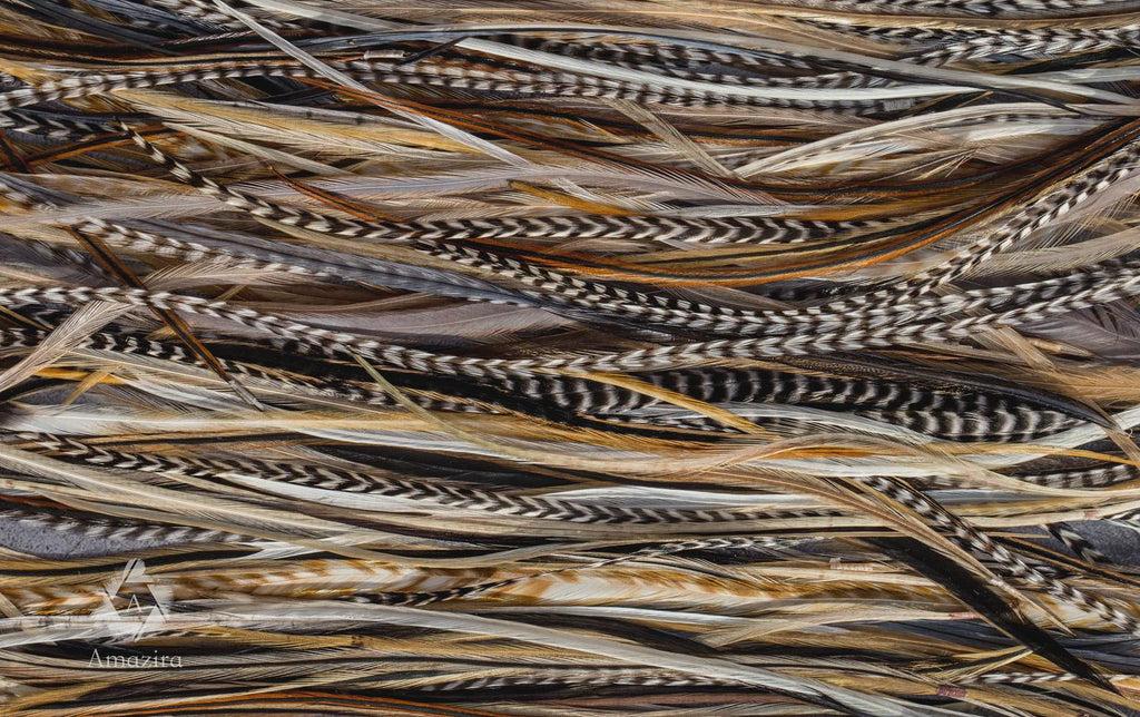 5 Feather Hair Extension DIY Kit, 7-18'' Natural stripped brown grizzly feathers, Hair enhancement additions festival accessory