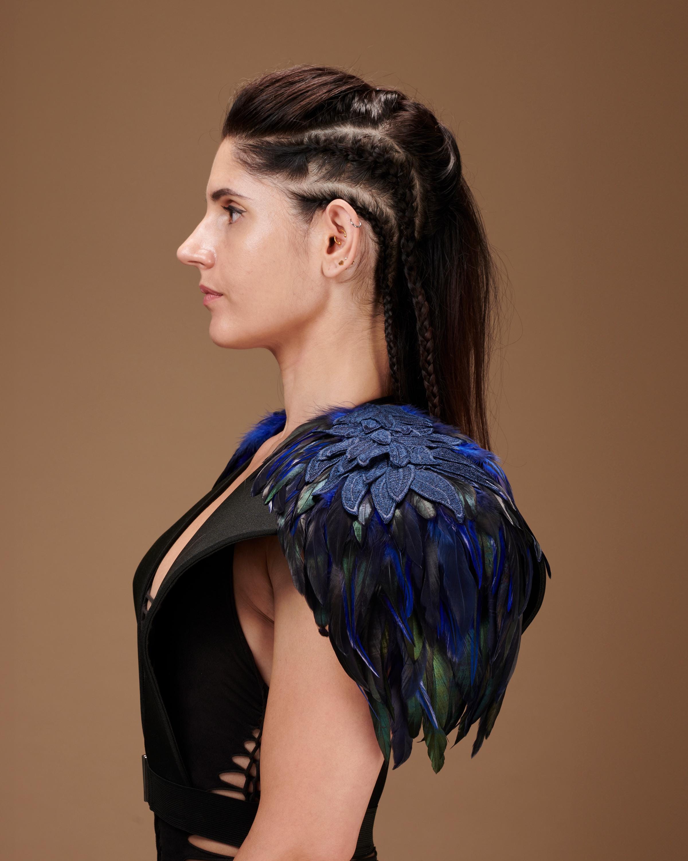 Electric blue feather shawl