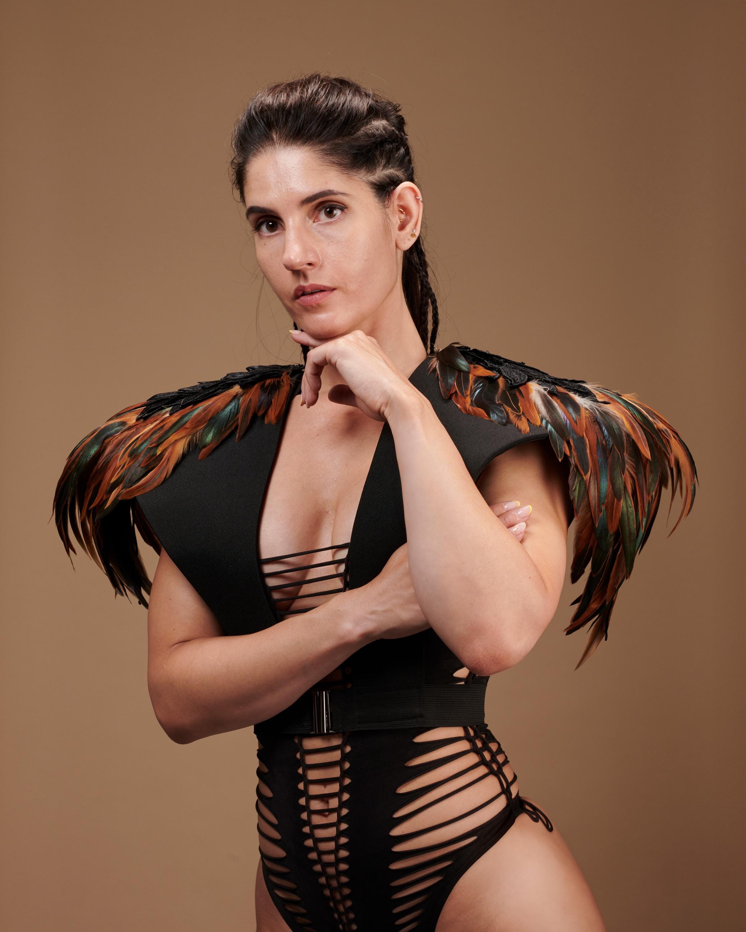 Brown natural feather Shoulder Wrap, Unique Costume Accessory for festival, larp, stage. Lightweight and adjustable