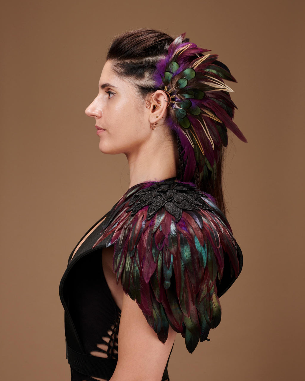 Purple real feather harness