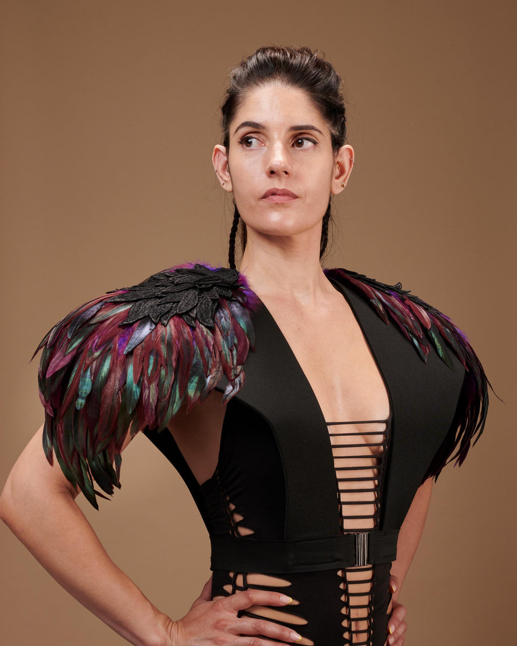 Purple real feather harness