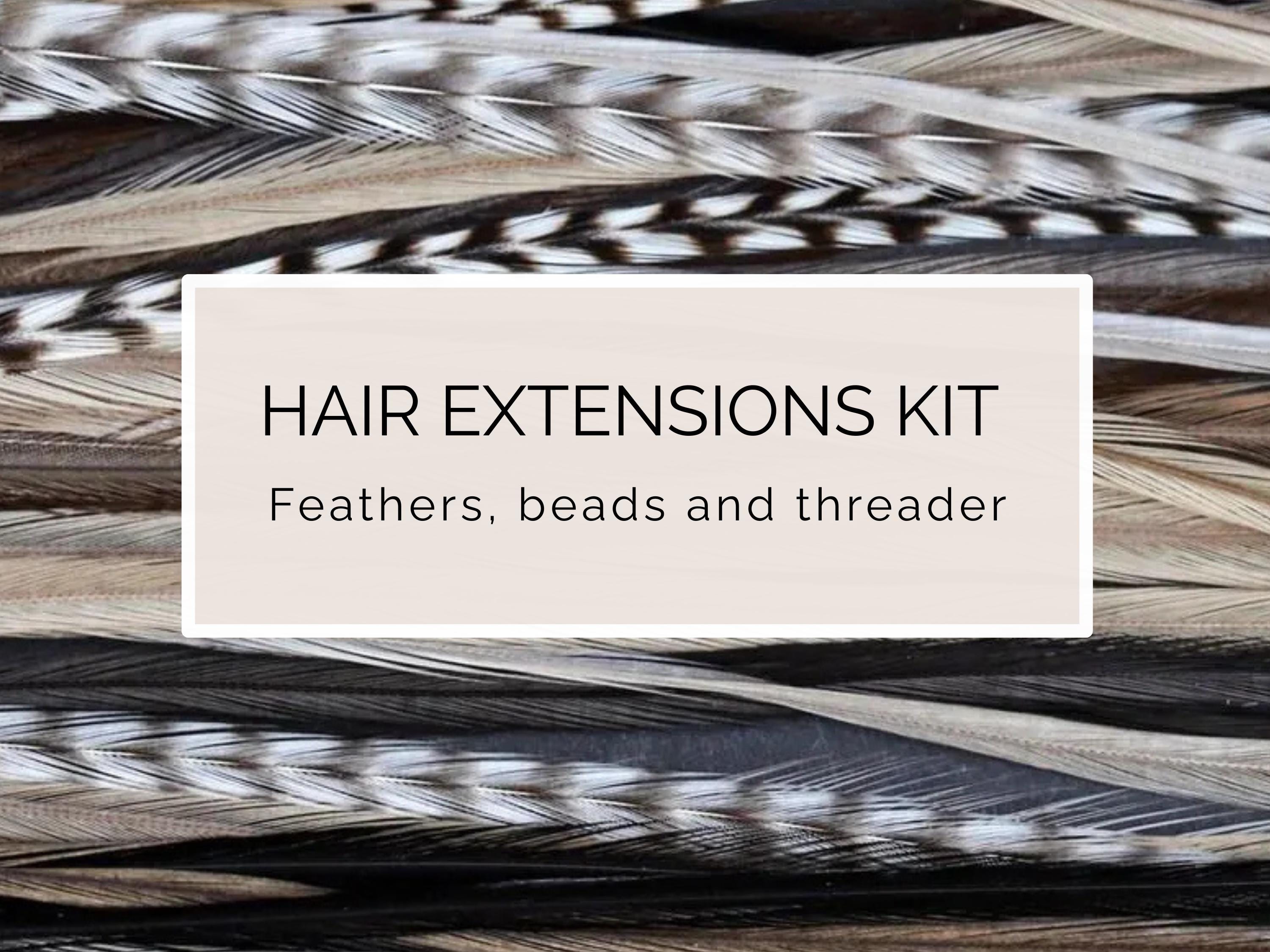 Cappuccino, DIY Feather Hair Extension Kit, 20-25 cm / 9-11'' Natural grizzly feathers, Natural hair, Earthy bridal fairy anime hair