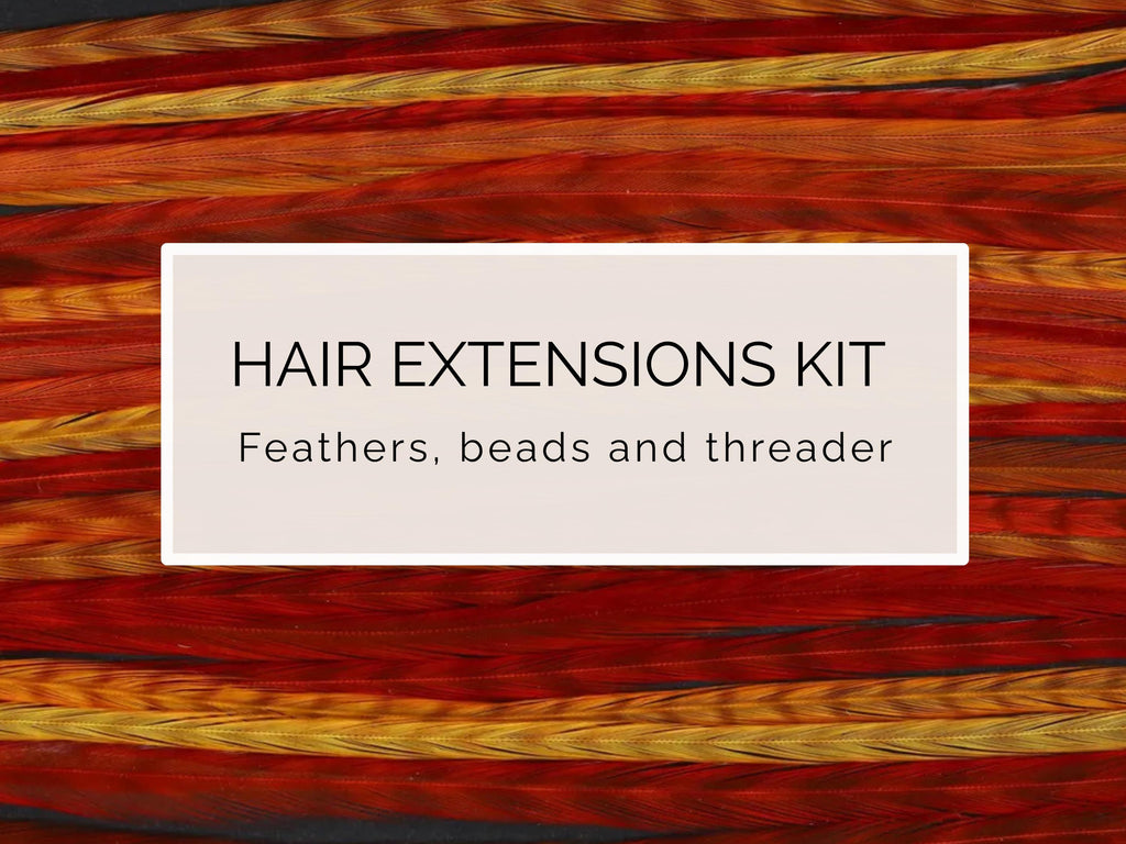 Sunset Real Feather hair extension kit, 20-25 cm / 9-11'' bright Red & Orange striped, boho hippie festival summer accessories