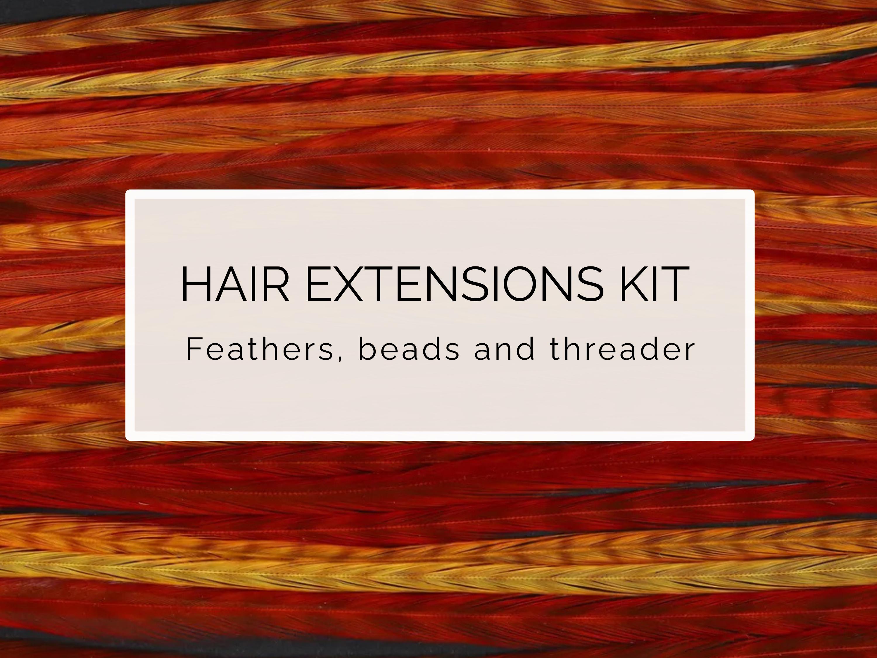 Sunset Real Feather hair extension kit, 20-25 cm / 9-11'' bright Red & Orange striped, boho hippie festival summer accessories