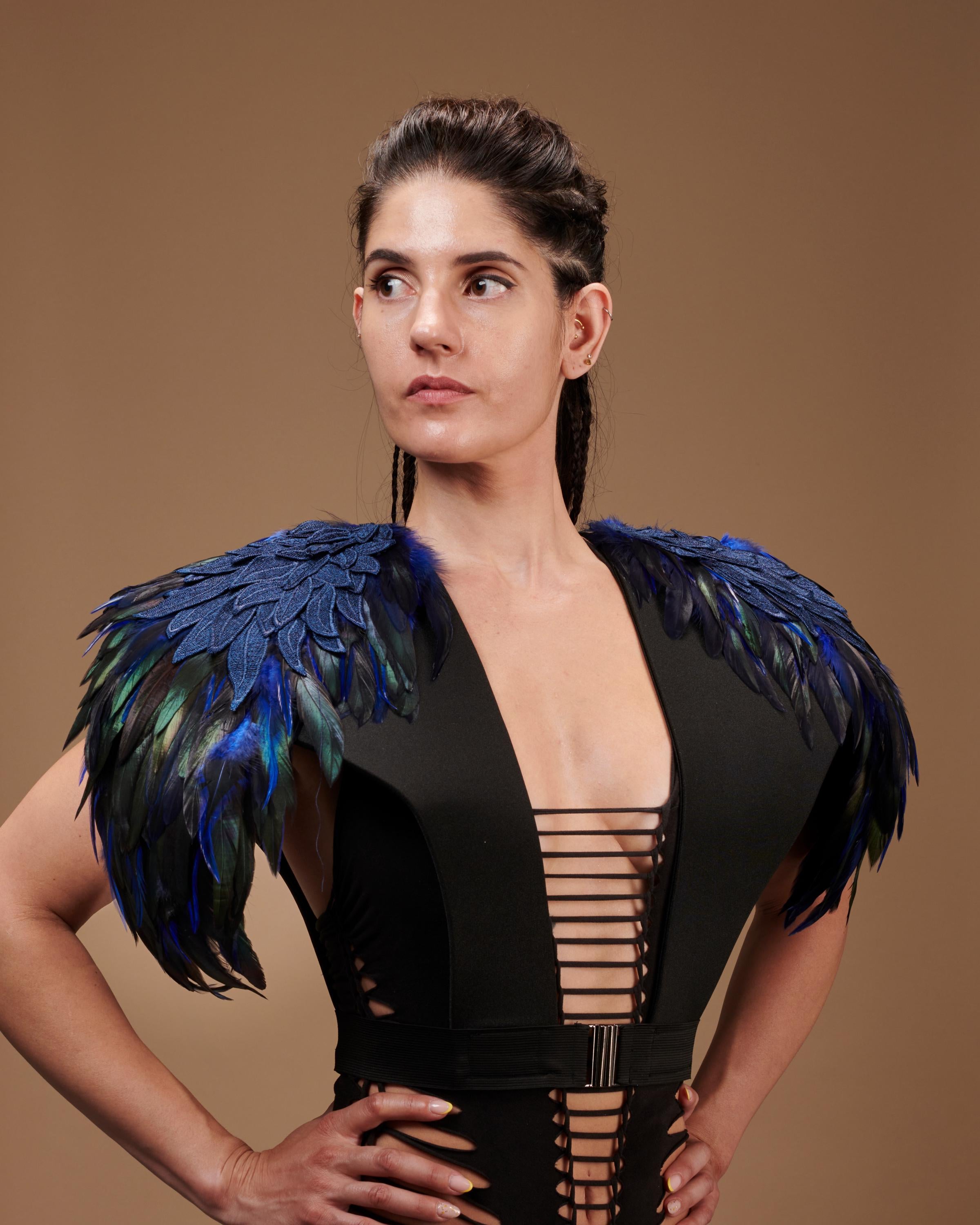 Electric blue feather shawl