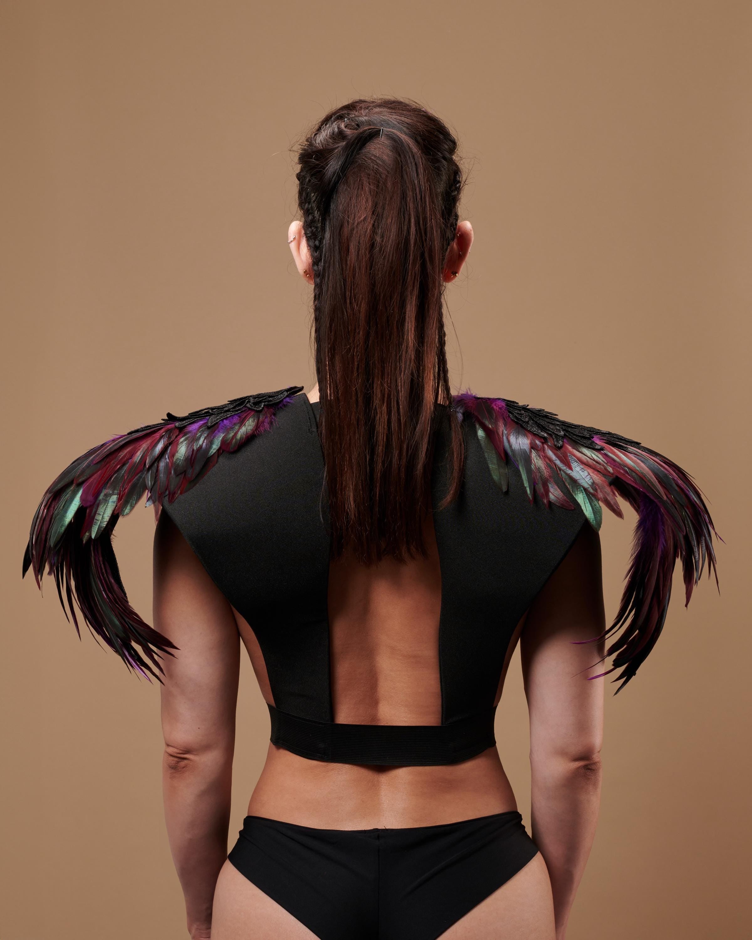 Purple real feather harness