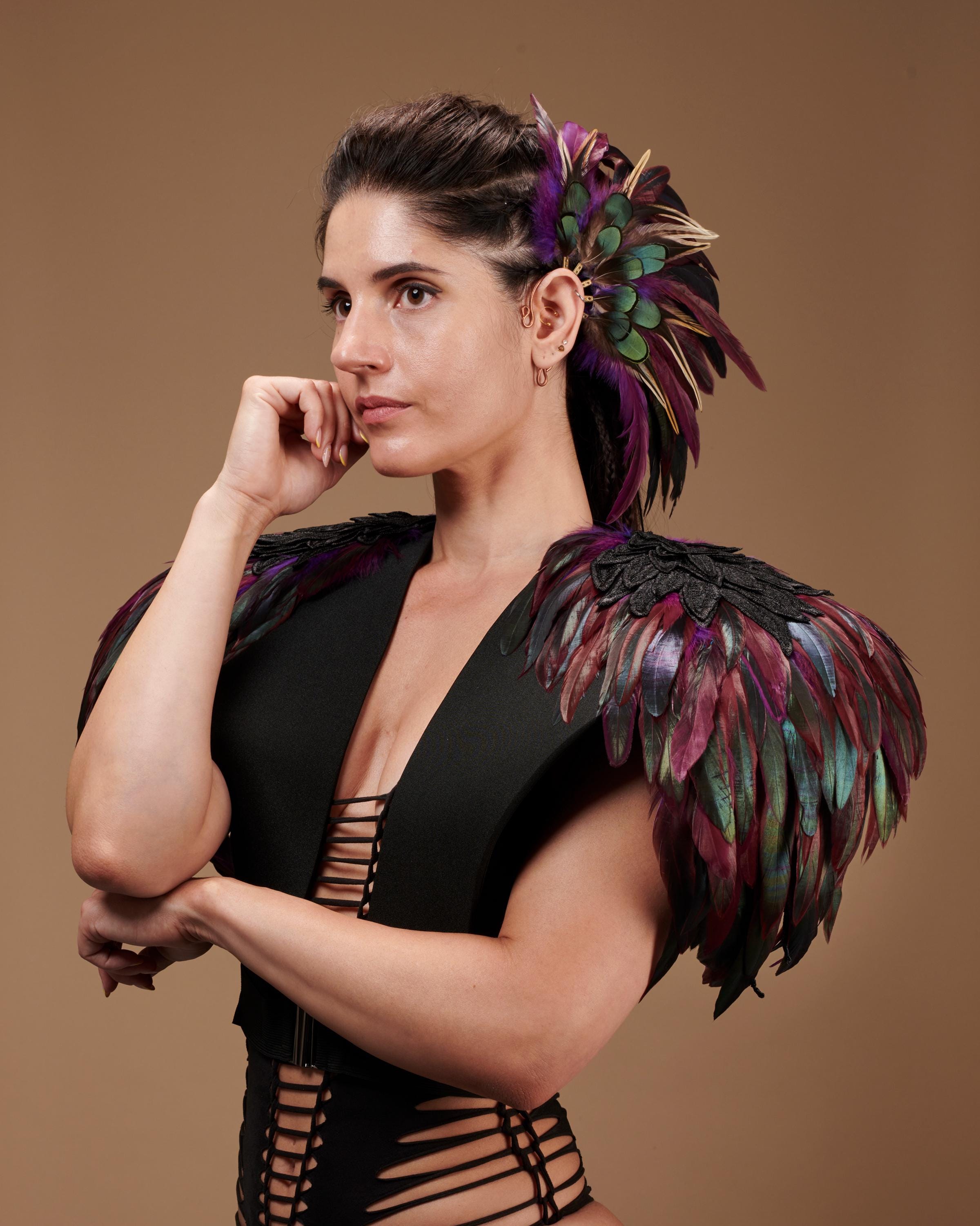 Purple real feather harness