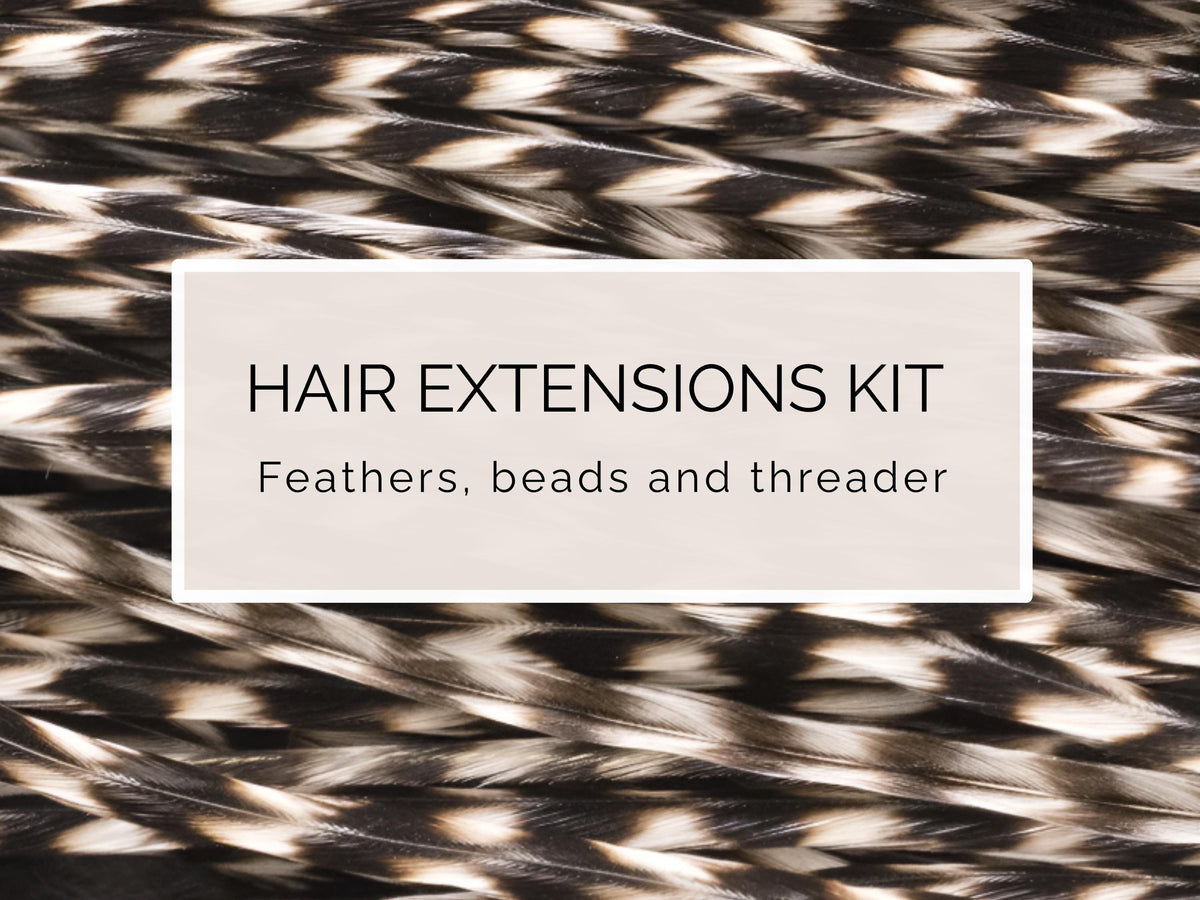 5 Black and white clip in feather hair