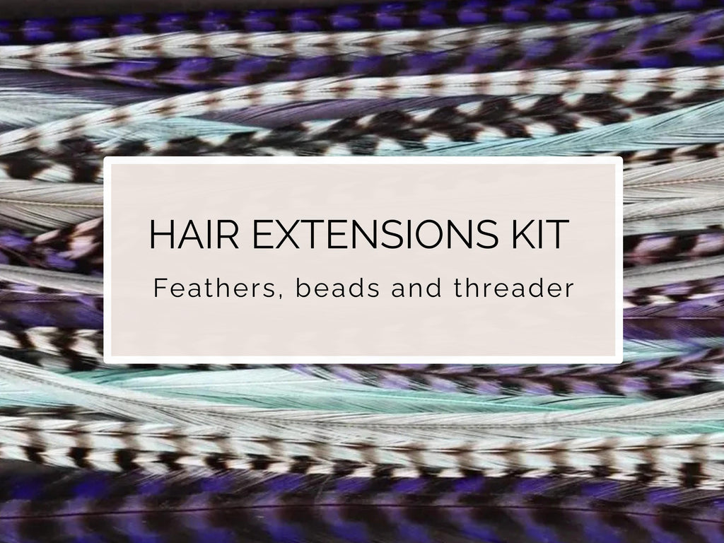 Purple and Blue 5 Hair Feather Extension Kit 20-25 cm / 9-11''