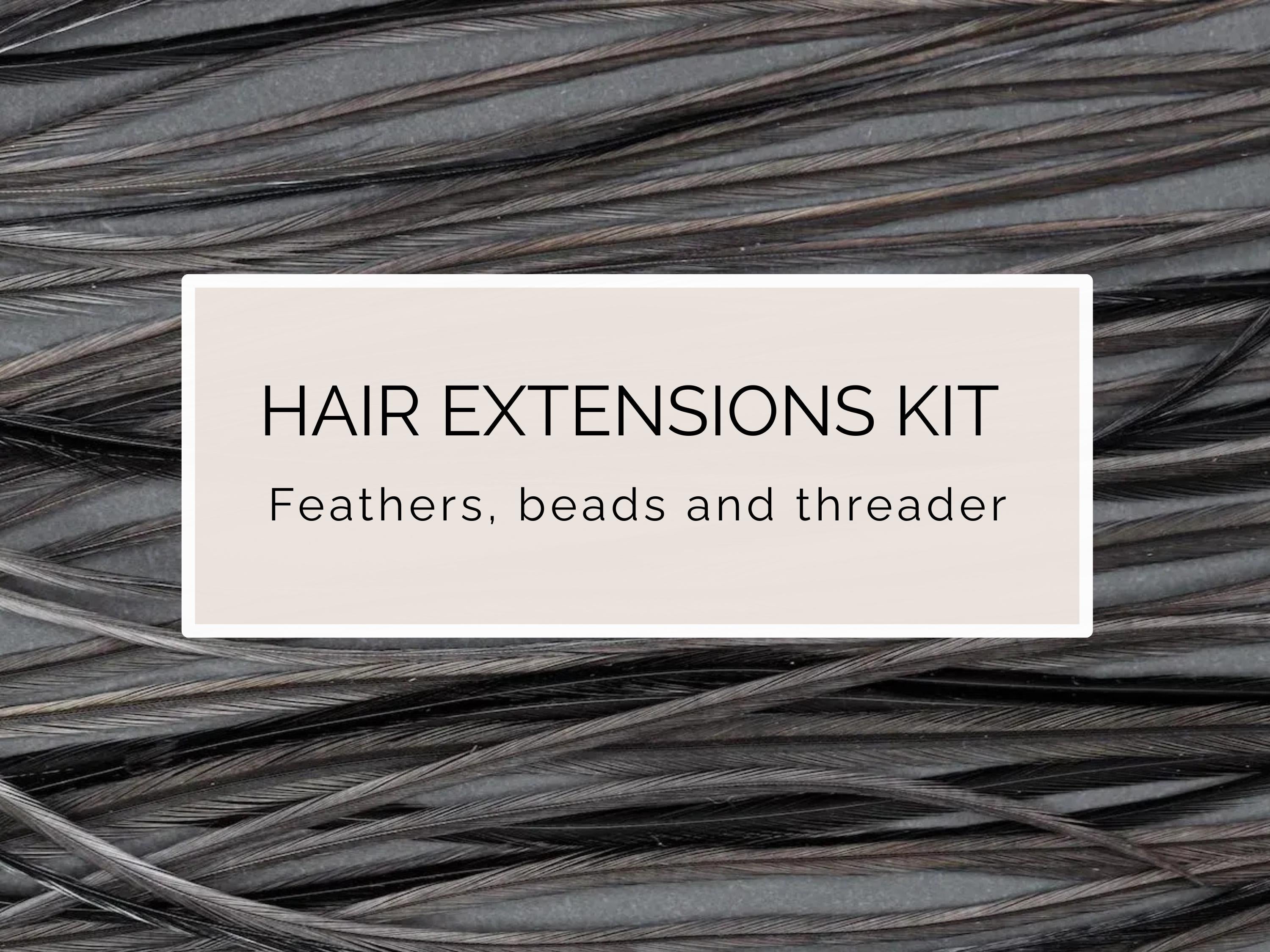 DIY Feather Hair Extension Kit, 20-25 cm / 9-11'' Dark black grey feathers, boho festival unique gothic emo halloween hair enhancement