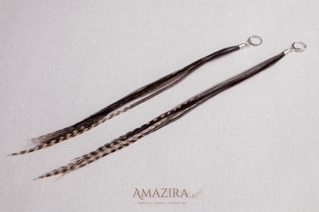 Black stripped grizzly feather earrings