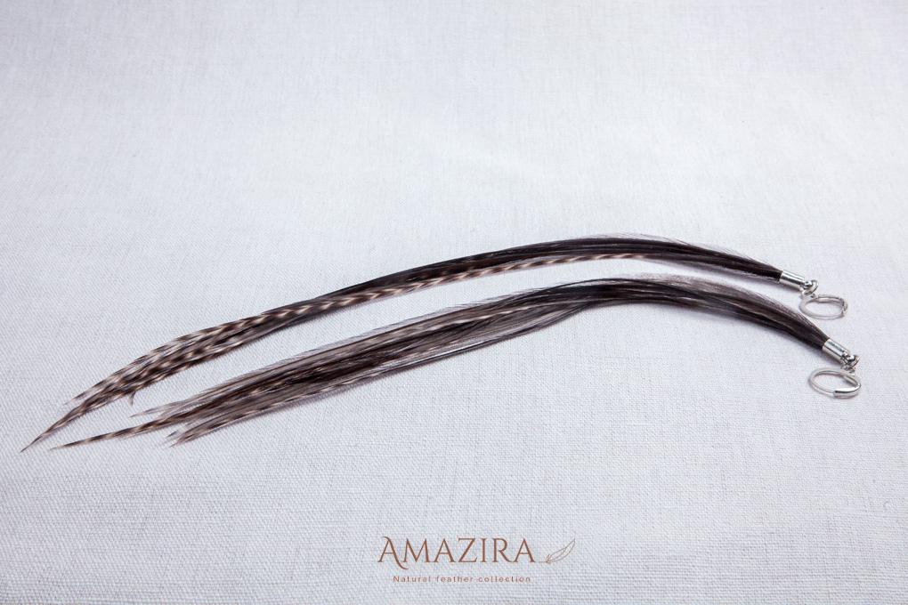 Black stripped grizzly feather earrings