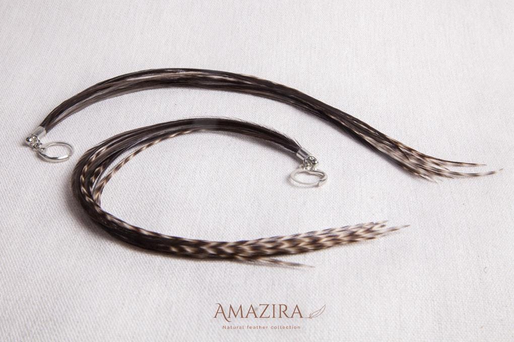 Black stripped grizzly feather earrings