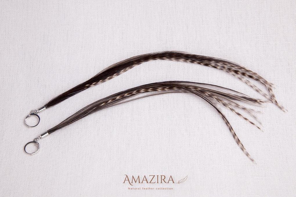 Black stripped grizzly feather earrings