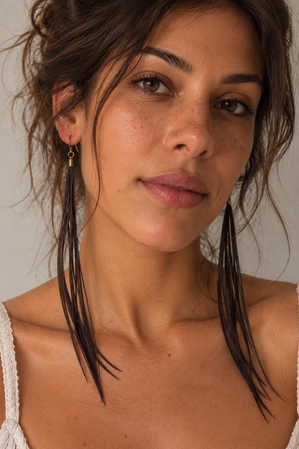 Black Long Natural Feather Earrings