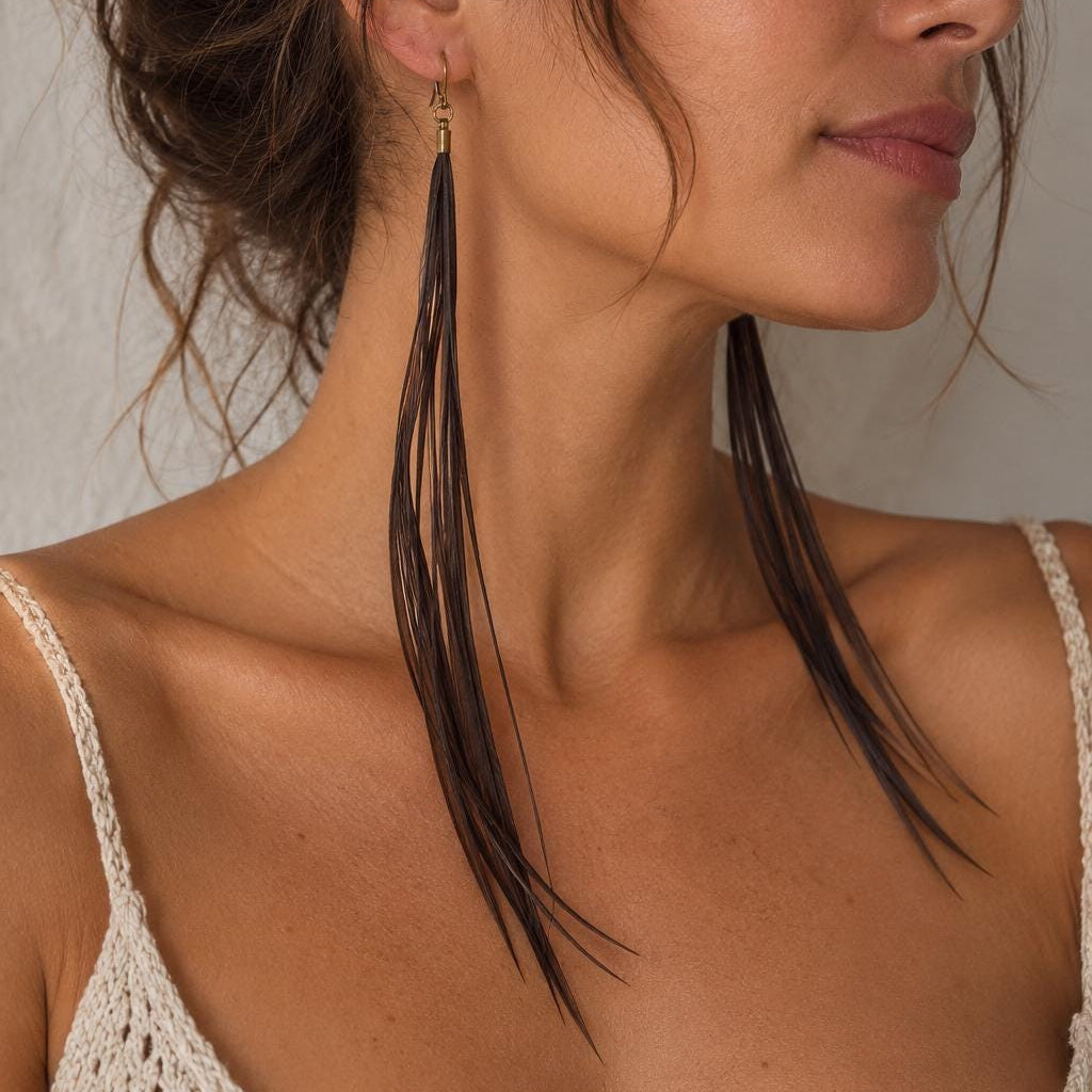 Black Long Natural Feather Earrings